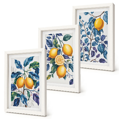 3-piece wall art set Lemons on branches with blue leaves