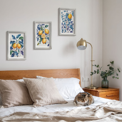 3-piece wall art set Lemons on branches with blue leaves