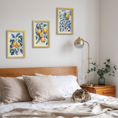 3-piece wall art set Lemons on branches with blue leaves