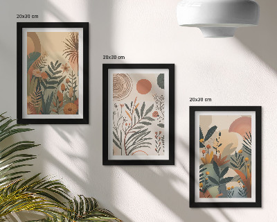 Framed triptych Plant motifs in muted colors with circles