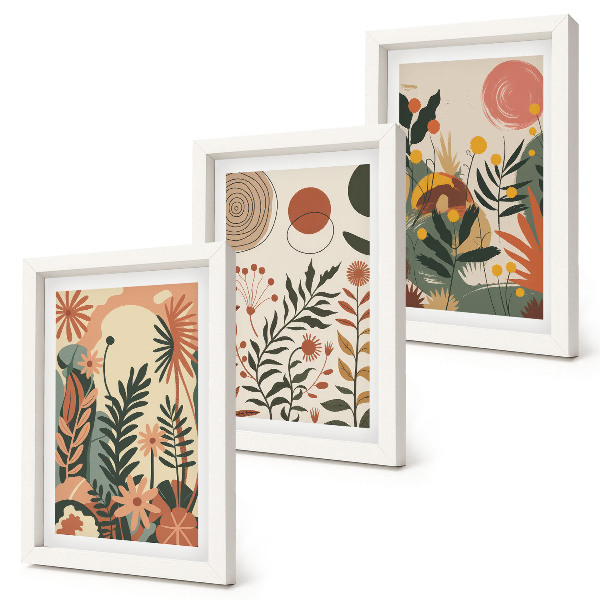 3-piece wall art set Vintage plant patterns in pastel shades