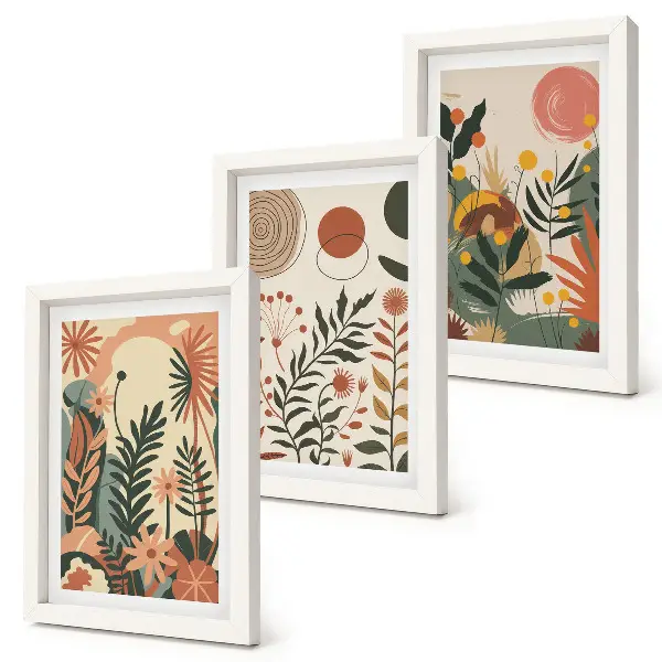 3-piece wall art set with vintage plant patterns in pastel shades