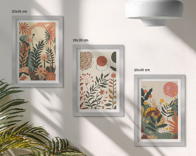 3-piece wall art set Vintage plant patterns in pastel shades