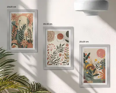3-piece wall art set with vintage plant patterns in pastel shades