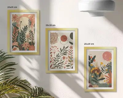3-piece wall art set with vintage plant patterns in pastel shades