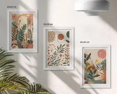 3-piece wall art set with vintage plant patterns in pastel shades