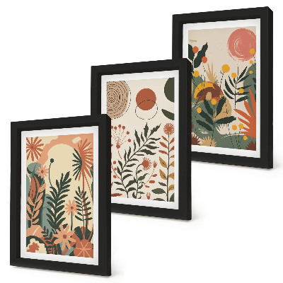 3-piece wall art set Vintage plant patterns in pastel shades