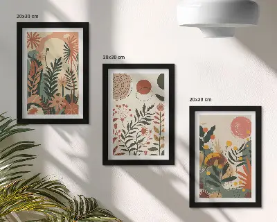 3-piece wall art set with vintage plant patterns in pastel shades