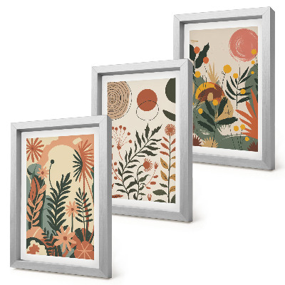 3-piece wall art set Vintage plant patterns in pastel shades