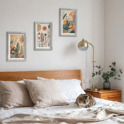 Photo frame wall set featuring boho plant patterns in warm natural shades
