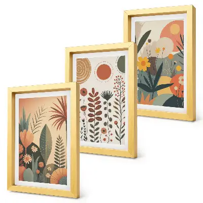 Photo frame wall set featuring boho plant patterns in warm natural shades