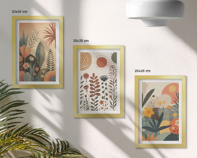 Photo frame wall Boho plant patterns in warm shades with a natural feel