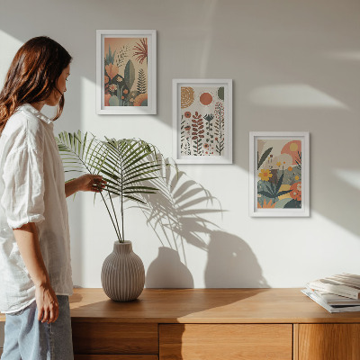 Photo frame wall Boho plant patterns in warm shades with a natural feel