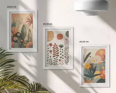 Photo frame wall set featuring boho plant patterns in warm natural shades