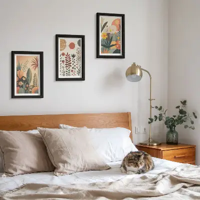 Photo frame wall set featuring boho plant patterns in warm natural shades