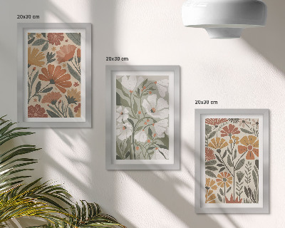 Framed triptych Floral patterns in shades of orange and green