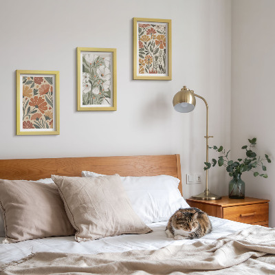 Framed triptych Floral patterns in shades of orange and green