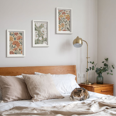 Framed triptych Floral patterns in shades of orange and green