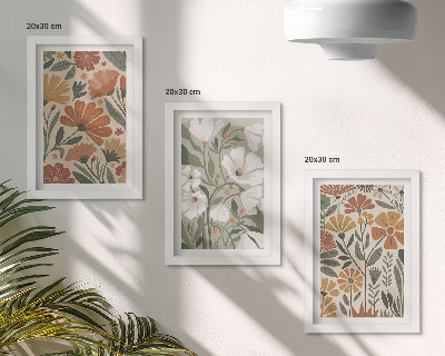 Framed triptych Floral patterns in shades of orange and green