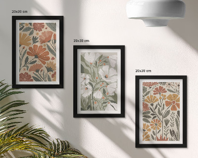 Framed triptych Floral patterns in shades of orange and green