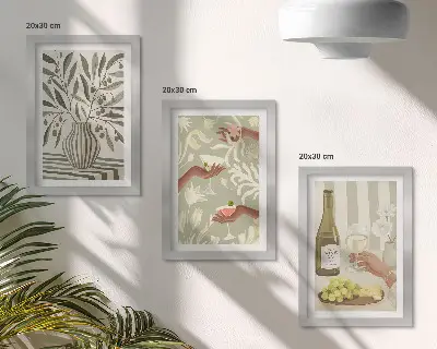 3-piece wall art set featuring olive blossoms and rustic cocktails