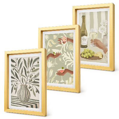 3-piece wall art set Olive blossoms and rustic cocktails