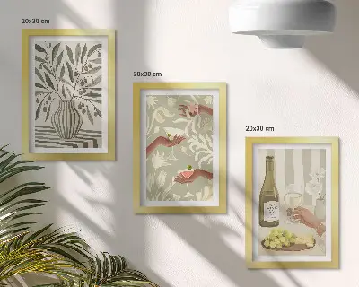 3-piece wall art set featuring olive blossoms and rustic cocktails