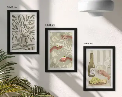 3-piece wall art set featuring olive blossoms and rustic cocktails