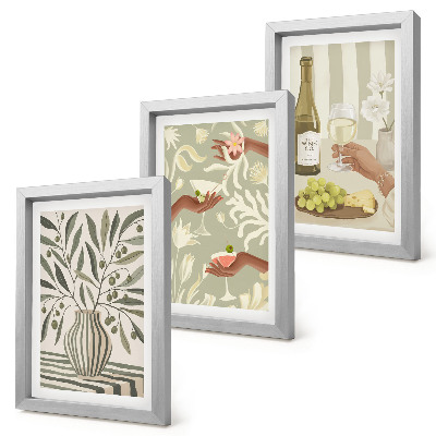 3-piece wall art set Olive blossoms and rustic cocktails