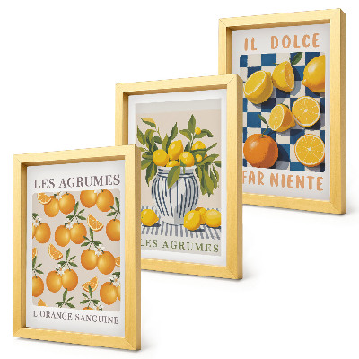 Photo frame wall Retro citrus fruit with yellow accents