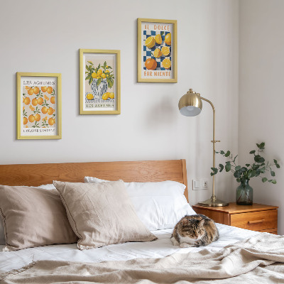 Photo frame wall Retro citrus fruit with yellow accents