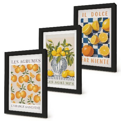 Photo frame wall Retro citrus fruit with yellow accents