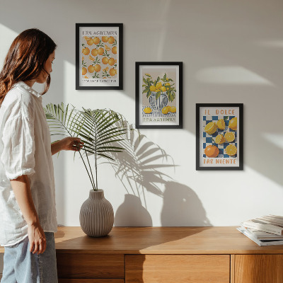 Photo frame wall Retro citrus fruit with yellow accents