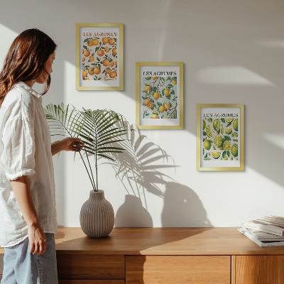 Framed triptych Fruity citrus patterns in pastel colors