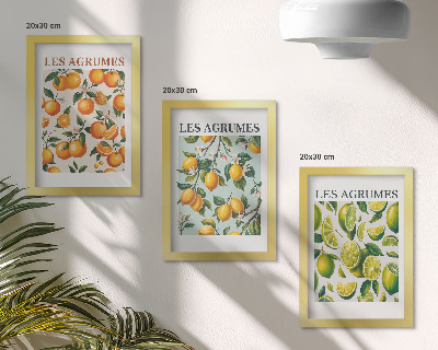 Framed triptych Fruity citrus patterns in pastel colors