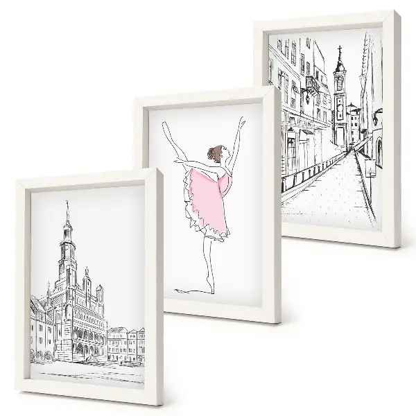 3-Piece Wall Art Set featuring stylish ballerinas and architecture