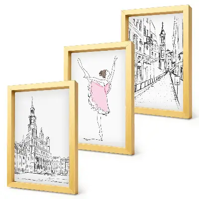 3-piece wall art set Stylish images of dancing ballerinas and architecture