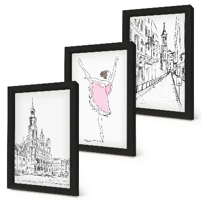 3-piece wall art set Stylish images of dancing ballerinas and architecture