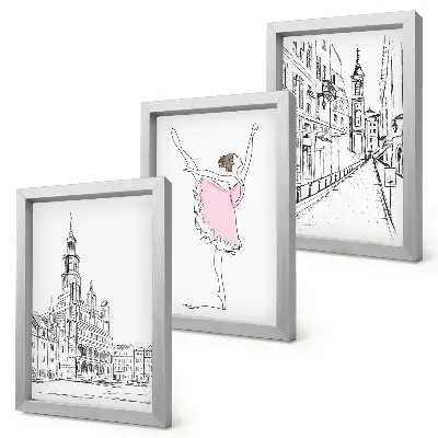 3-piece wall art set Stylish images of dancing ballerinas and architecture