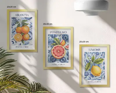 Photo frame wall with vintage citrus fruit illustrations