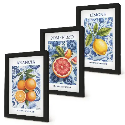 Photo frame wall with vintage citrus fruit illustrations
