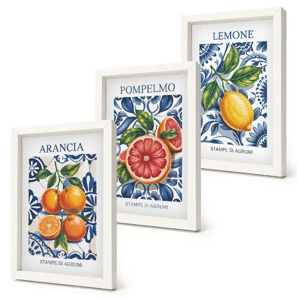 Italian style citrus fruit fashion posters framed triptych