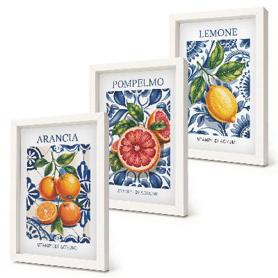 Framed triptych Italian-style citrus fruit fashion posters