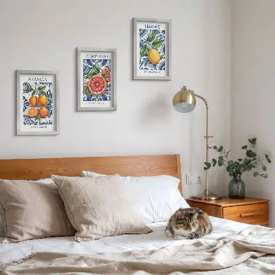 Italian style citrus fruit fashion posters framed triptych
