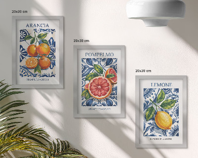 Framed triptych Italian-style citrus fruit fashion posters