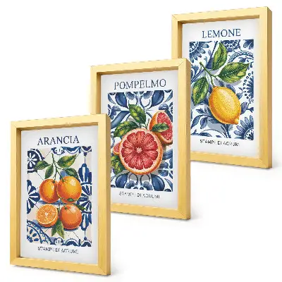 Italian style citrus fruit fashion posters framed triptych