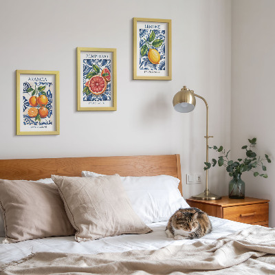 Framed triptych Italian-style citrus fruit fashion posters
