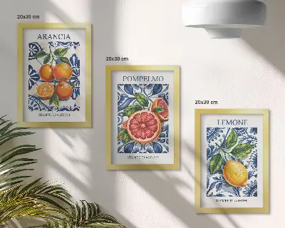 Italian style citrus fruit fashion posters framed triptych