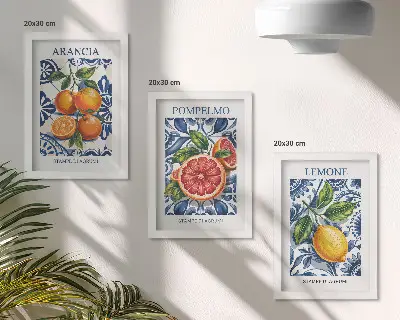 Italian style citrus fruit fashion posters framed triptych