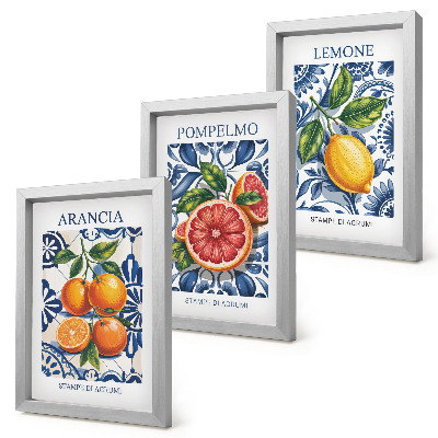 Framed triptych Italian-style citrus fruit fashion posters